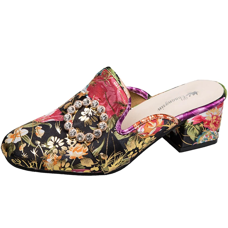 Pantofole Comem donna Summer Slides Flower mocassini Mules Sexy Med Square Heel Fashion Block tacchi alti Slip-on scarpe femminili