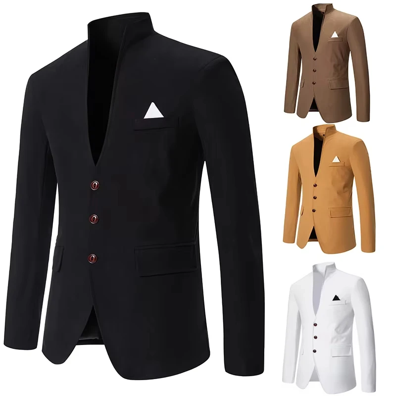 Terno confortável monocromático, combinando com colarinho em pé, casamento casual fino, moda cavalheiro, x68