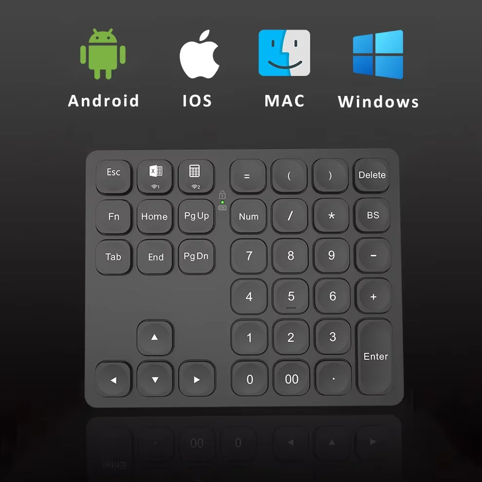 Çift Bluetooth Sayısal tuş takımı Şarj Edilebilir Kablosuz Sayısal Tuş Takımı 36 Tuşlu Harici Sayısal Klavye Windows Mac OS için Veri Girişi