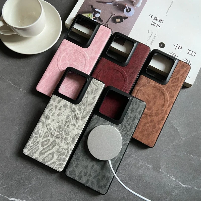 Busine Sle Leather Phone Case for Motorola Edge 50 Ultra Fushion Pro G Play Power Stylus Leopard Floral Magsafe Protect Cover