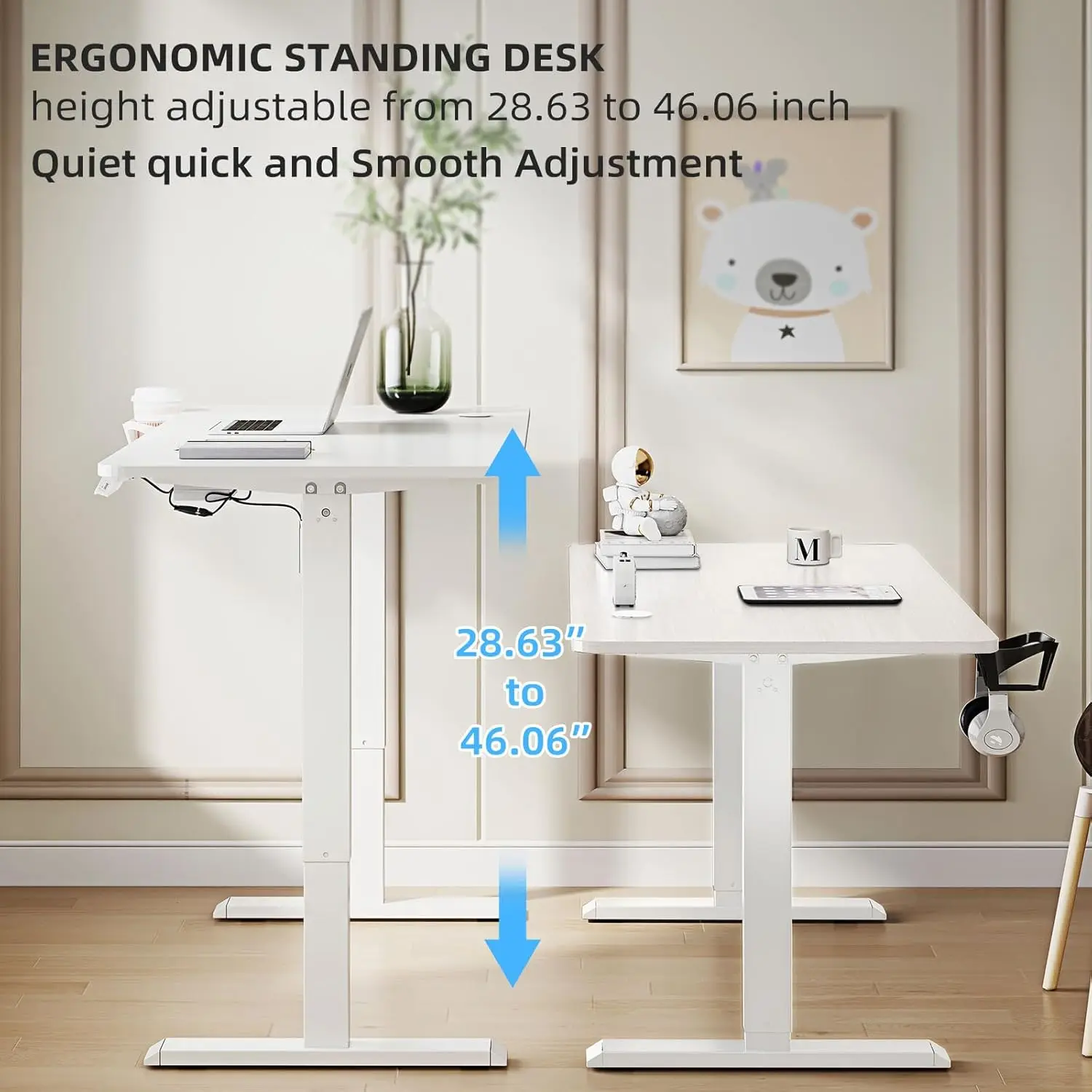 63x24inch Adjustable Desk Electric Standing Desk Sit Stand up Desk Height Adjustable Home Office Workstation White image 4