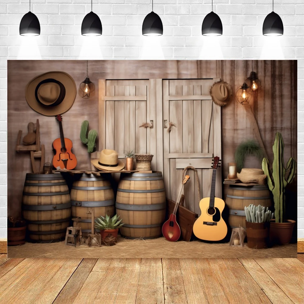 Western Cowboy Barn Farm Horse Photography Backdrop Haystack Wood House Door Birthday Party Decor Background Photo Studio Props