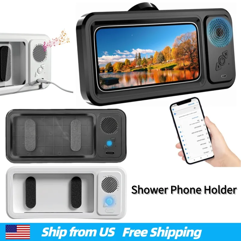 

Waterproof Mobile Phone Case for Bathroom Shower Wall Mounted Touched Shower Case Phone Holder with Wireless BT Speaker