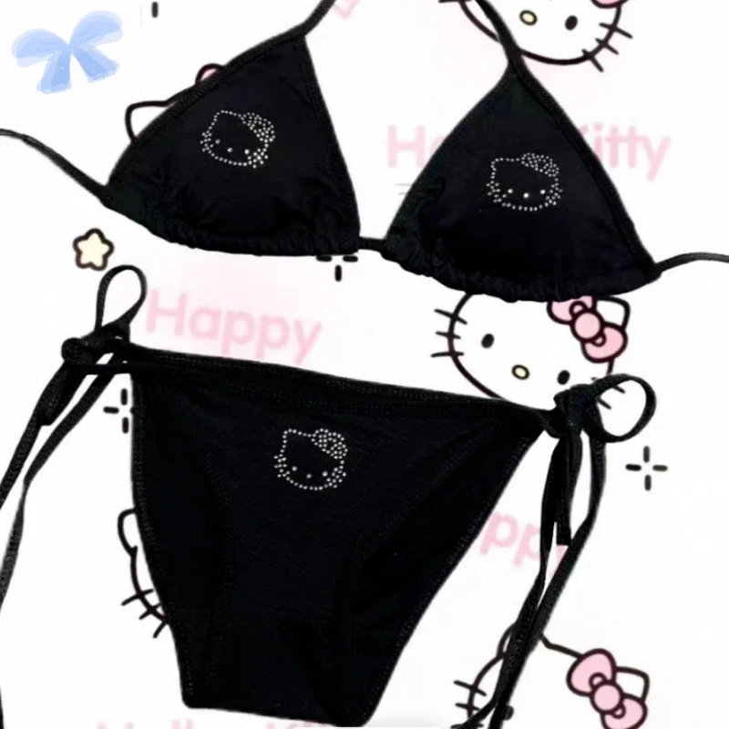 Hello Kitty rhinestone swimsuit underwear can be worn outside Y2K hot girl ins suspender bikini surfing suit summer swimsuit