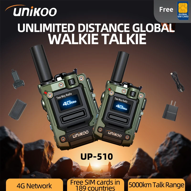 

2 PCS UNIKOO UP510 POC Walkie-Talkie with Sim Card(Free) 4G Network 5000km Long Talk Range Two Way Radio for Global
