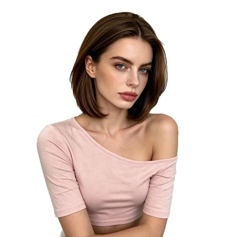Light brown best-selling short bob-style synthetic wig for Halloween cosplay, everyday use, high-temperature silk wig set
