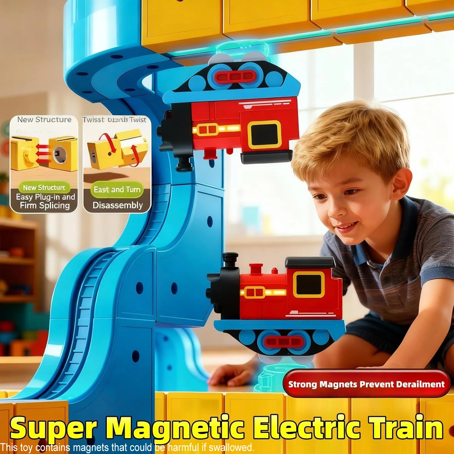 Juego de vías de tren magnético eléctrico para niños, pista de carreras Flexible DIY, bloques de construcción, cubo de juguete, vástago, regalo de cumpleaños de aprendizaje