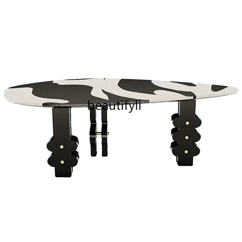 

Medieval designer style hand-painted special-shaped irregular solid wood dining table Italian minimalist creative dining table