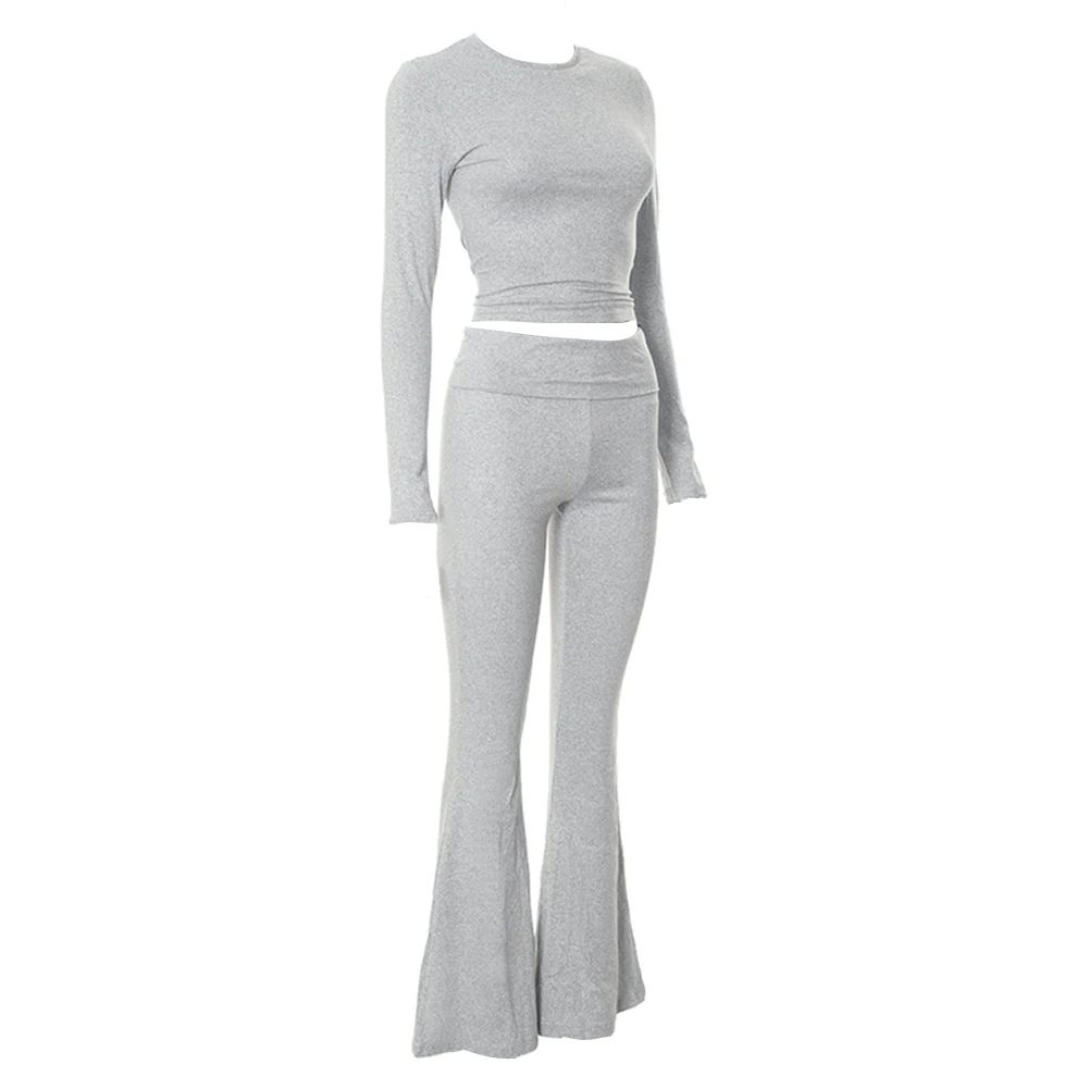 Daily Leisure Long-sleeved Suit Capris Trousers Pullover Slim Fit Solid Color Spring Winter Comfortable Female