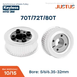 HTD 3M 70T/72T/80 Teeth Timing Pulley Keyless Bushing Bore 5/6/6.35/8/9/10/11/12/14/15/16/17/18/19mm-32mm for Belt Width 10/15mm