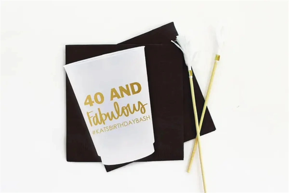 50 PCS 40th Birthday Napkins Personalized Napkins 40 and Fabulous Beverage Napkins Custom Black Gold Cocktail Napkins 40th Birth