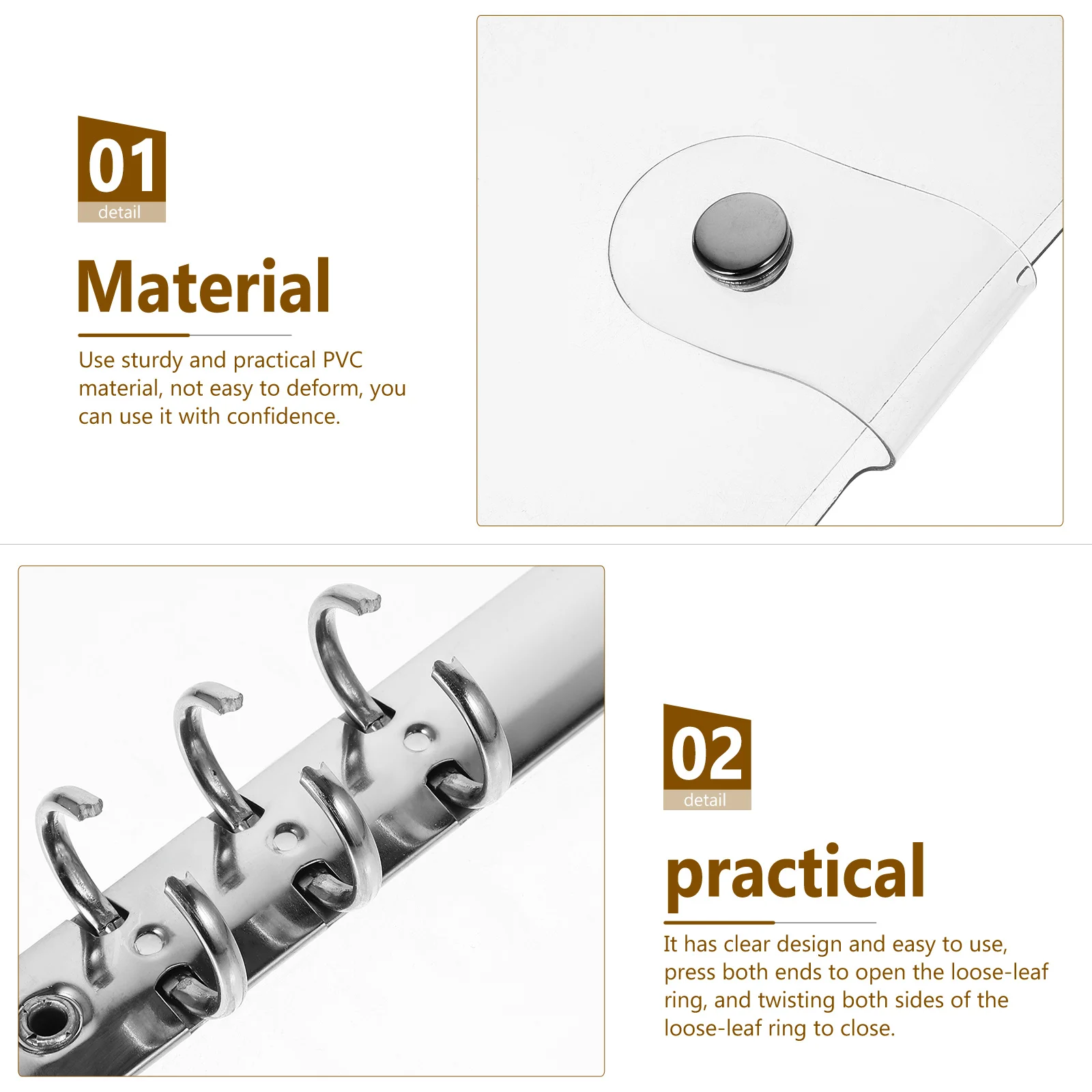 

1Set Loose Leaf Binder Cover Practical PVC Notebook Shell Adjustable Ring Binding Belt Closure for Office School Document