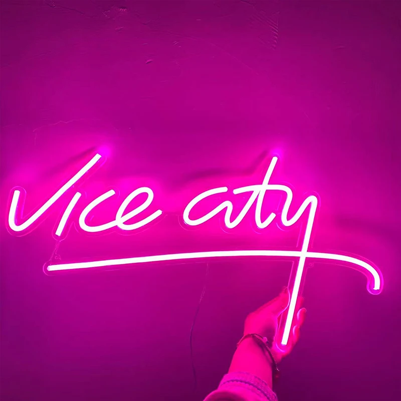 

Custom Vice City Neon Sign Gamer Gifts Art Wall Decoration 45cm USB Powered Bedroom Home Decor Pink LED Neon Light Signs