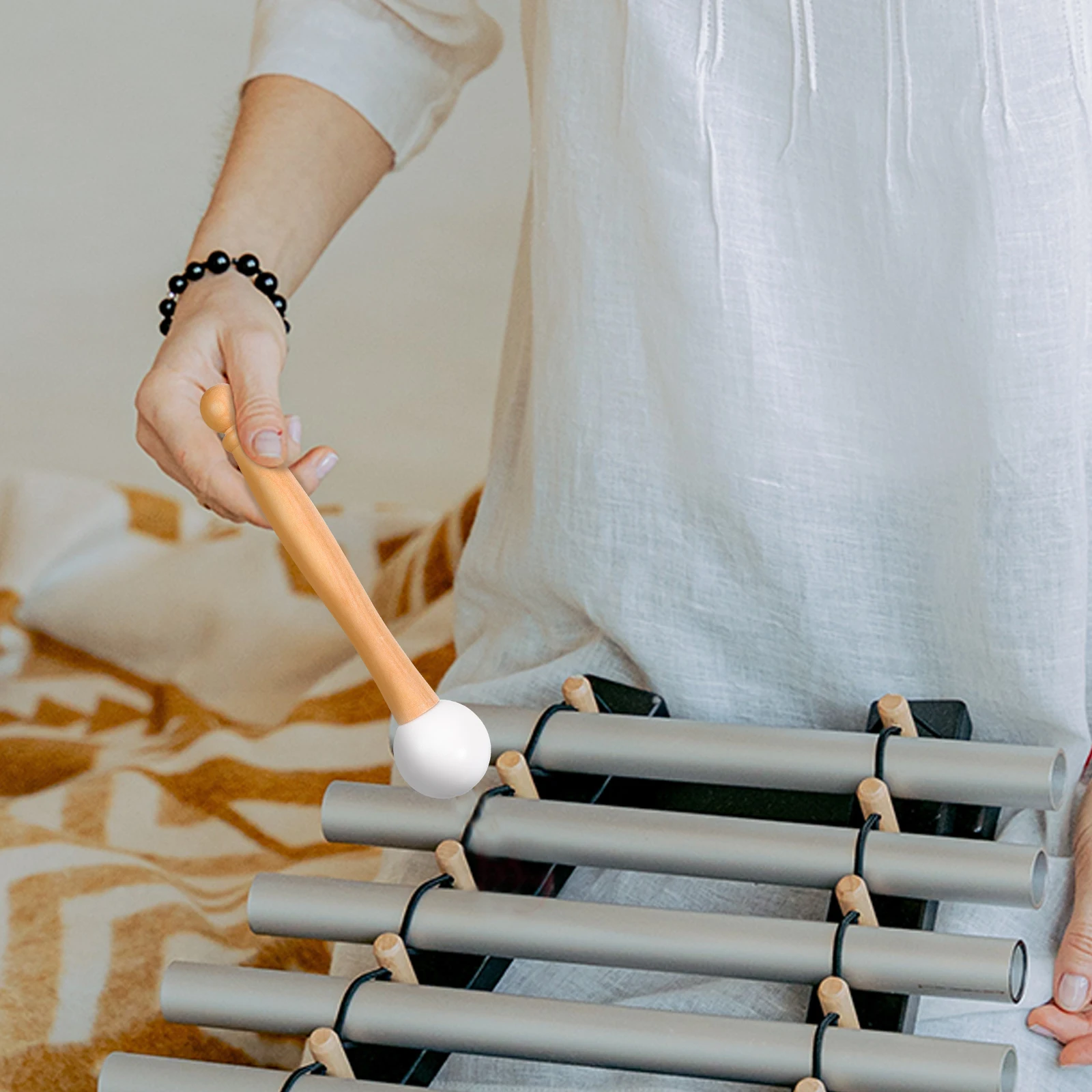 

Yoga Crystal Bowl Rubber Rod Meditation Tool Wood Healing Accessory Mallets Instrument