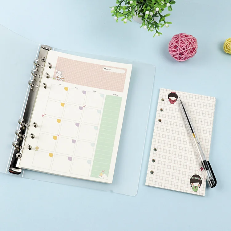 2025Colored A5 A6 Loose Leaf Notebook Refill Spiral Binder Inner Page Weekly Monthly To Do Line Dot Grid Inside Paper Stationery