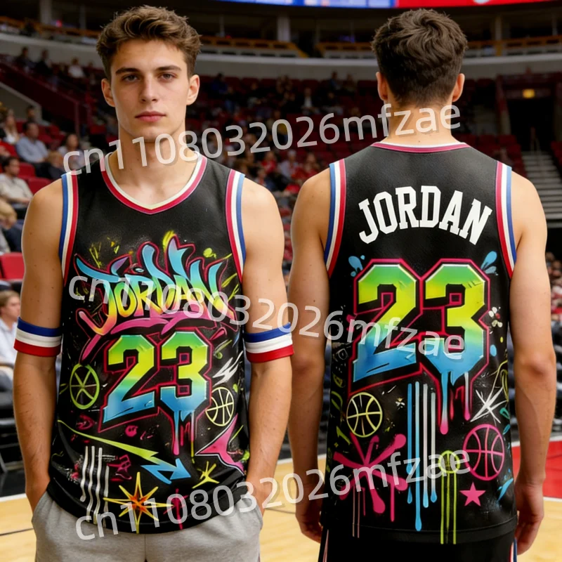 Novedades 2026, Jersey de Baloncesto Jordan No.23 Estilo Hip-Hop con Graffiti Urbano, Chaleco de Baloncesto para Hombre, Jersey Especial para Fanáticos, Playa y Surf