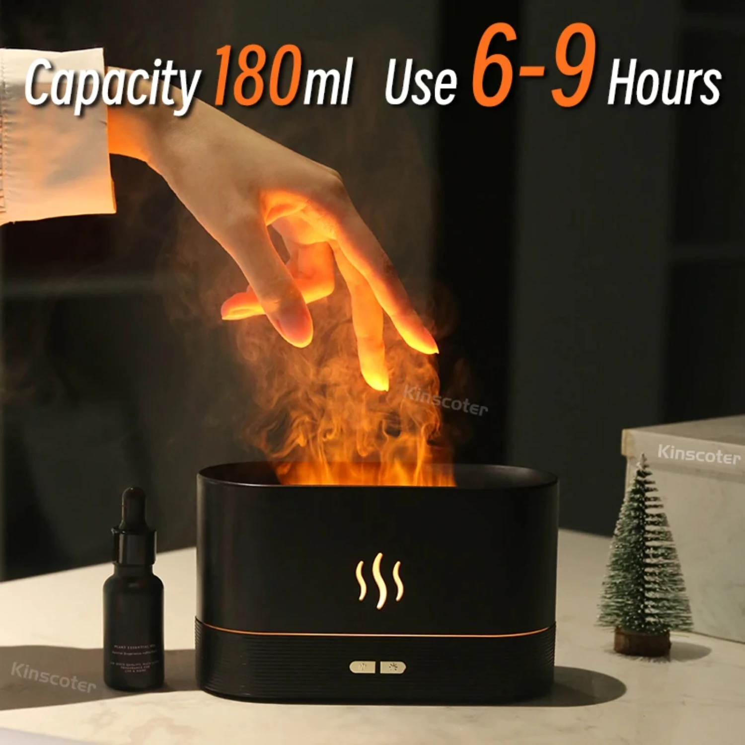 Ultrasonic Cool Mist Diffuser with LED Flame Lamp - Essential Oil Humidifier Fogger