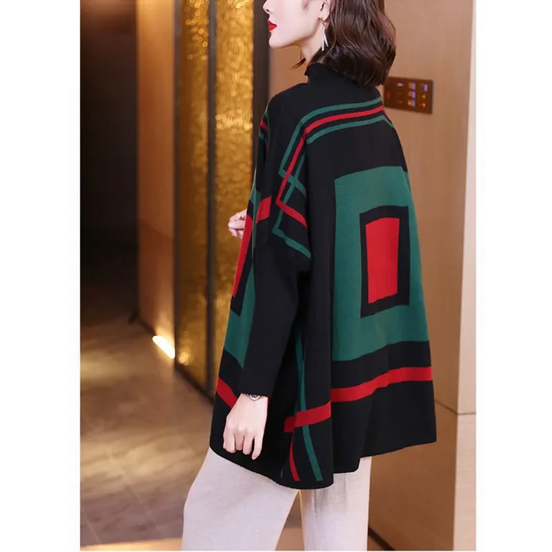 Half Turtleneck Knitted Wool Sweater Women\'s Pullover Autumn And Winter New Temperament Fashion Loose Sweater Jacquar Pullover