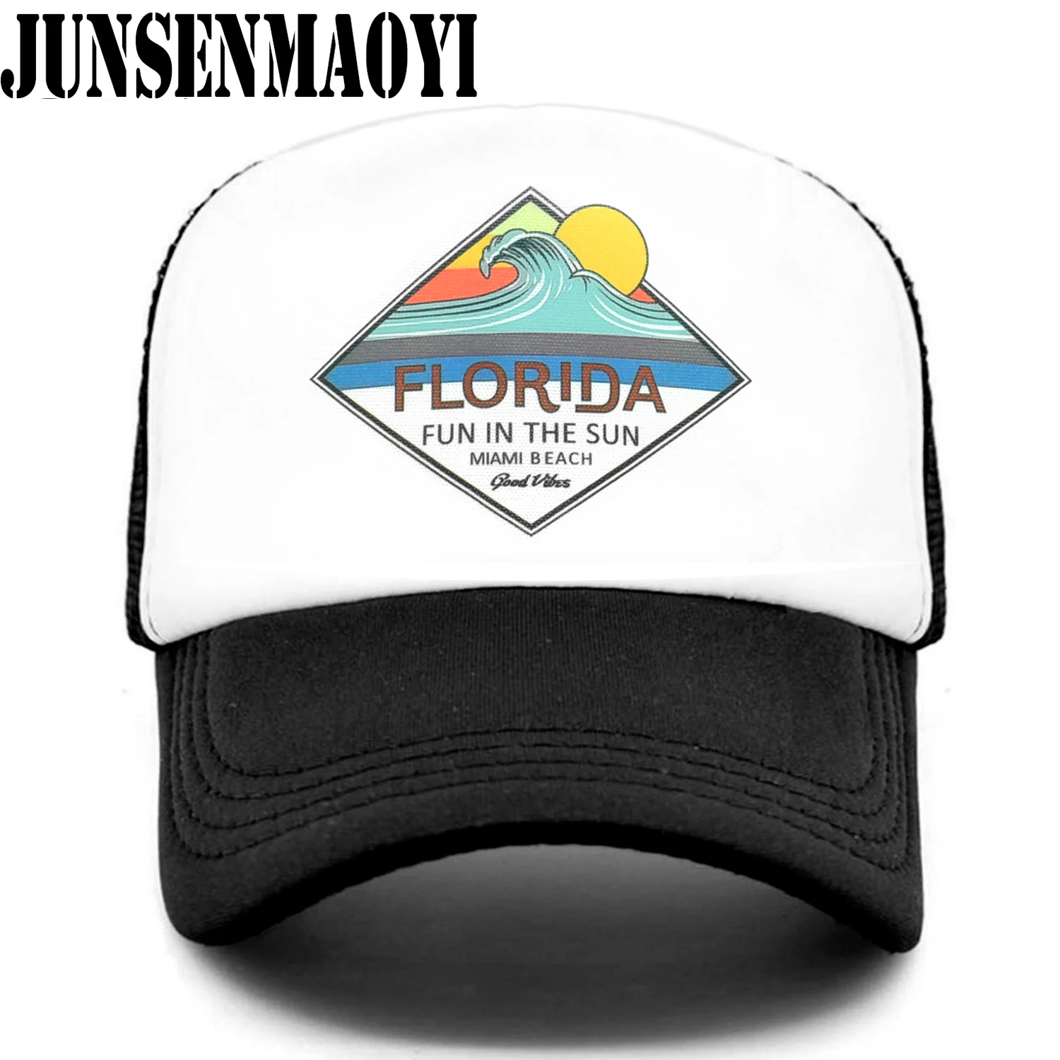 New Florida Trucker Cap Hat Miami Seaside Beach Mesh Cap Vacation Sandbeach Sea Wave Surfing Hat Cap for Men Women Youth