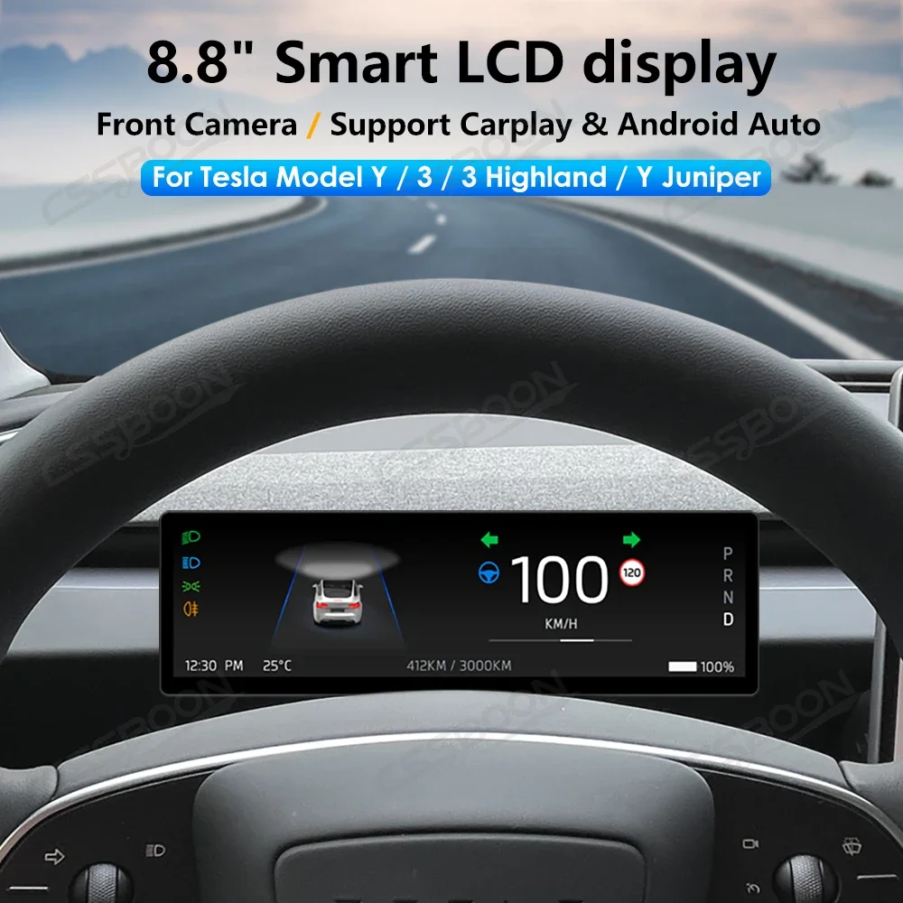 CSSBOON 8.8 Inch Wireless Carplay Dashboard Screen For Tesla Model 3 & Y Support Wireless Carplay Handle Cover Type Free Camera