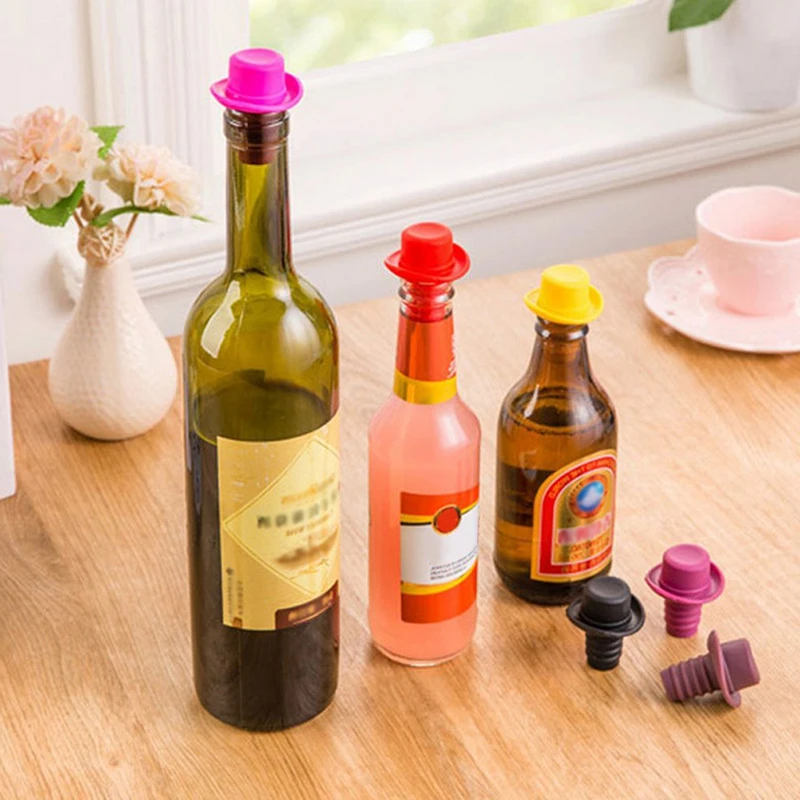 Silicone Bottle Stopper For Bottles Cap Wine Cork Wine Pourer Stopper Silicone Caps Cute Top Hat Fresh-keeping Gel Cork Bar