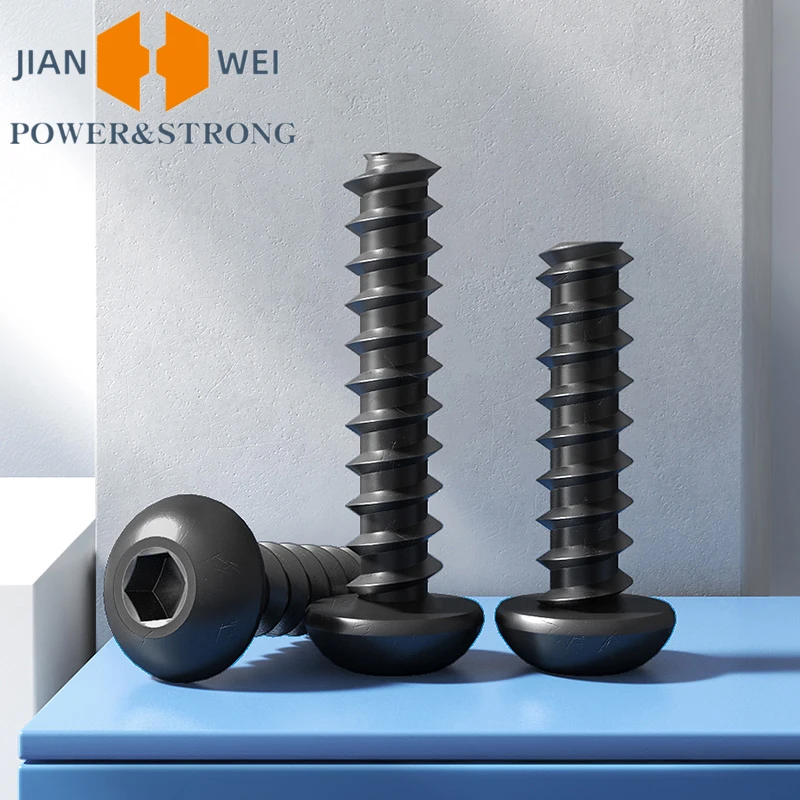 100pcs M2 M2.6 Grade 8.8 Carbon Steel Hexagon Socket Round Head Self Tapping Screws Pan Button Head Flat Tail Self Tapping Screw