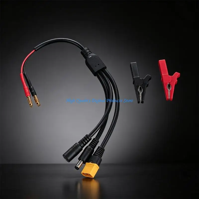 U2JE Worktable Power Cable for Charging Tasks, with DC5521 Cable, Banana Terminals, Clip Ends, and 5 Way Battery Service Layout