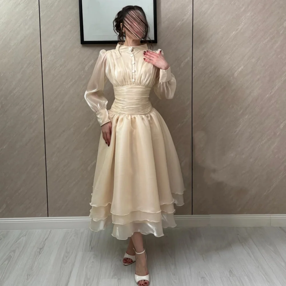 

Customized Grace High Collar Evening Dress A-line Simple Prom Midi Dresses Bespoke Occasion Elegant Wedding Party Gown