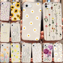 For iPhone 6 7 8 Plus XR X XS Max SE 2022 2020 17 Pro Max Flowers Plants Transparent Daisy Sunflower Clear Women Soft TPU Shells
