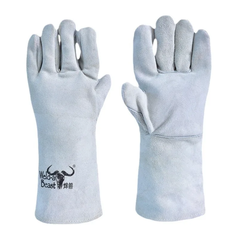 All Cowhide Electric Welding Gloves Welding Beast Double Thickness Welding Heat Insulation Wear-resistant Lengthening Welder