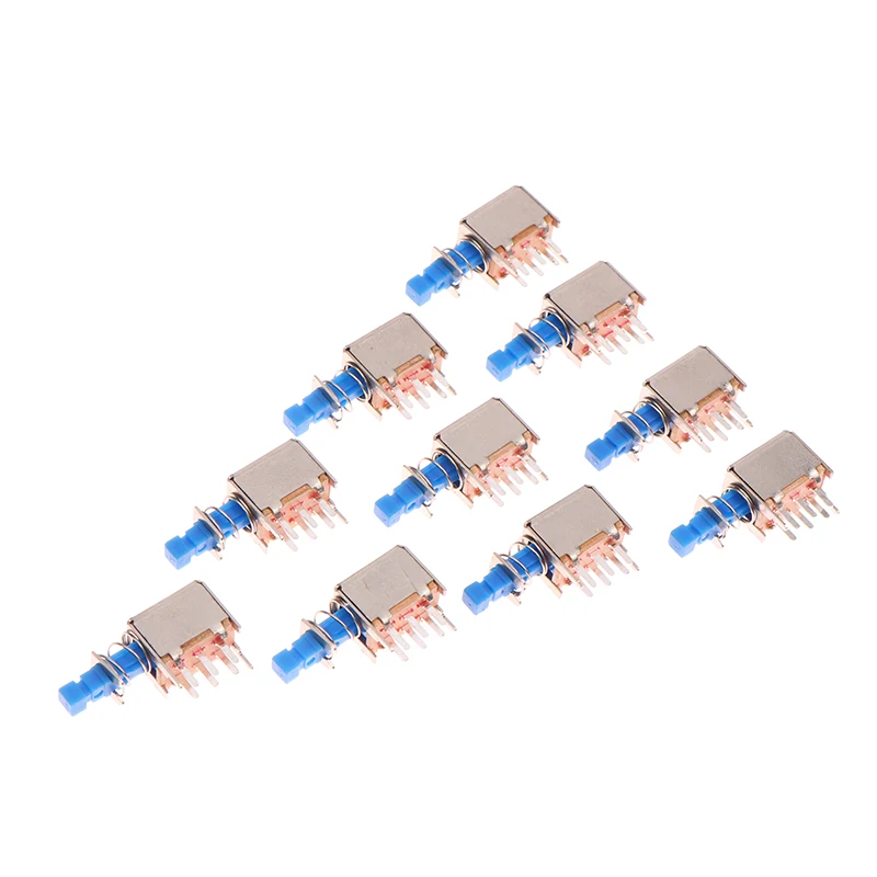 10Pcs A03 Right Angle PCB Latching Push Button Switch DPDT Double Pole 6 Pin Self-locking Key Power Switches