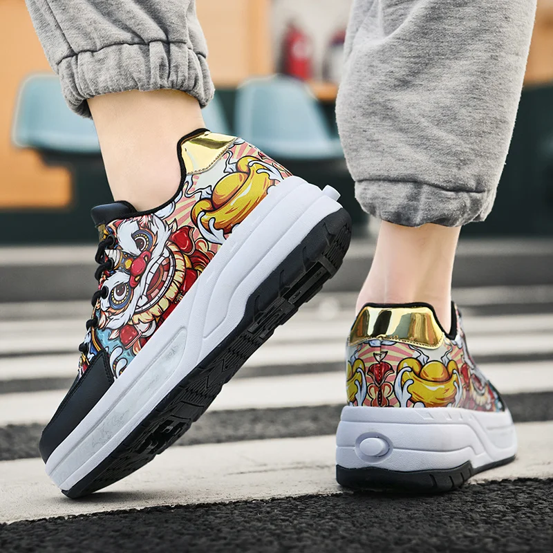 كعب للأولاد ذو 4 عجلات قابل للسحب: أحذية للأطفال، أحذية زلاجات دوارة قابلة للتحويل للطلاب وأحذية طيران للفتيات