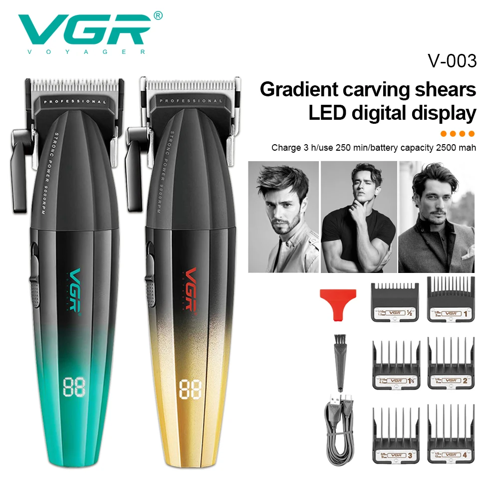 VGR مقص الشعر المهنية الشعر المتقلب كليبرز الكهربائية اللاسلكي آلة قطع الشعر 9000 دورة في الدقيقة المتقلب المقص للرجال V-003