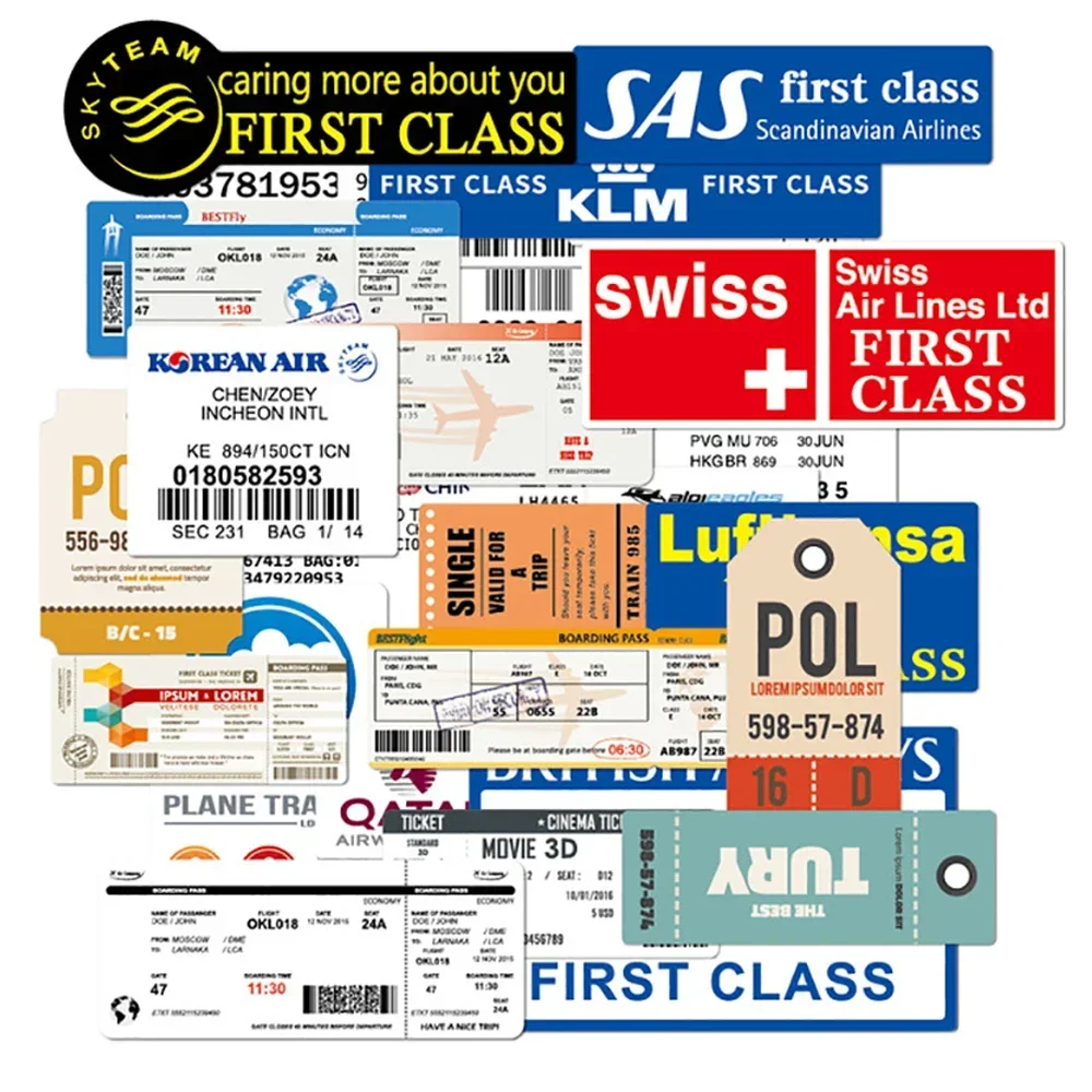 30PCS Boarding Pass Flugtickets Graffiti Aufkleber DIY Reise Gepäck Gitarre Laptop Wasserdicht Klassische Coole Aufkleber Kind Spielzeug Geschenk
