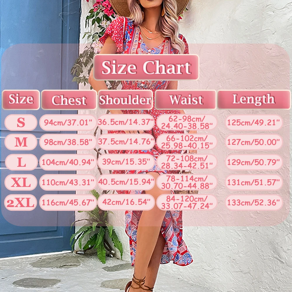 Vrouwen Retro Boho Bloemen Maxi Jurk Zomer Mode Korte Mouw Strandvakantie V-Hals Bohemian Jurk Dames Floral Party Vestidos