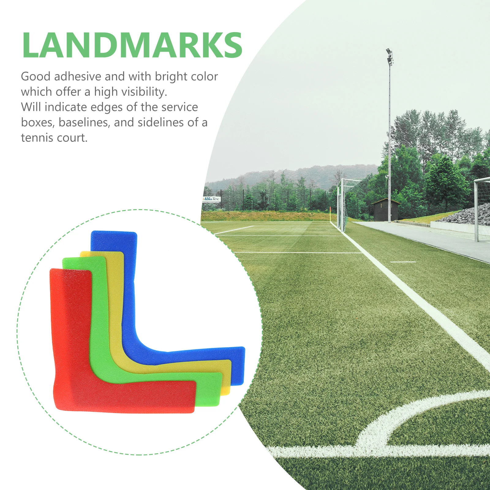 

8 Pcs Tennis Court Line Markers Ground Stickers Bright Color High Visibility Anti Skid Ideal for Sports Training