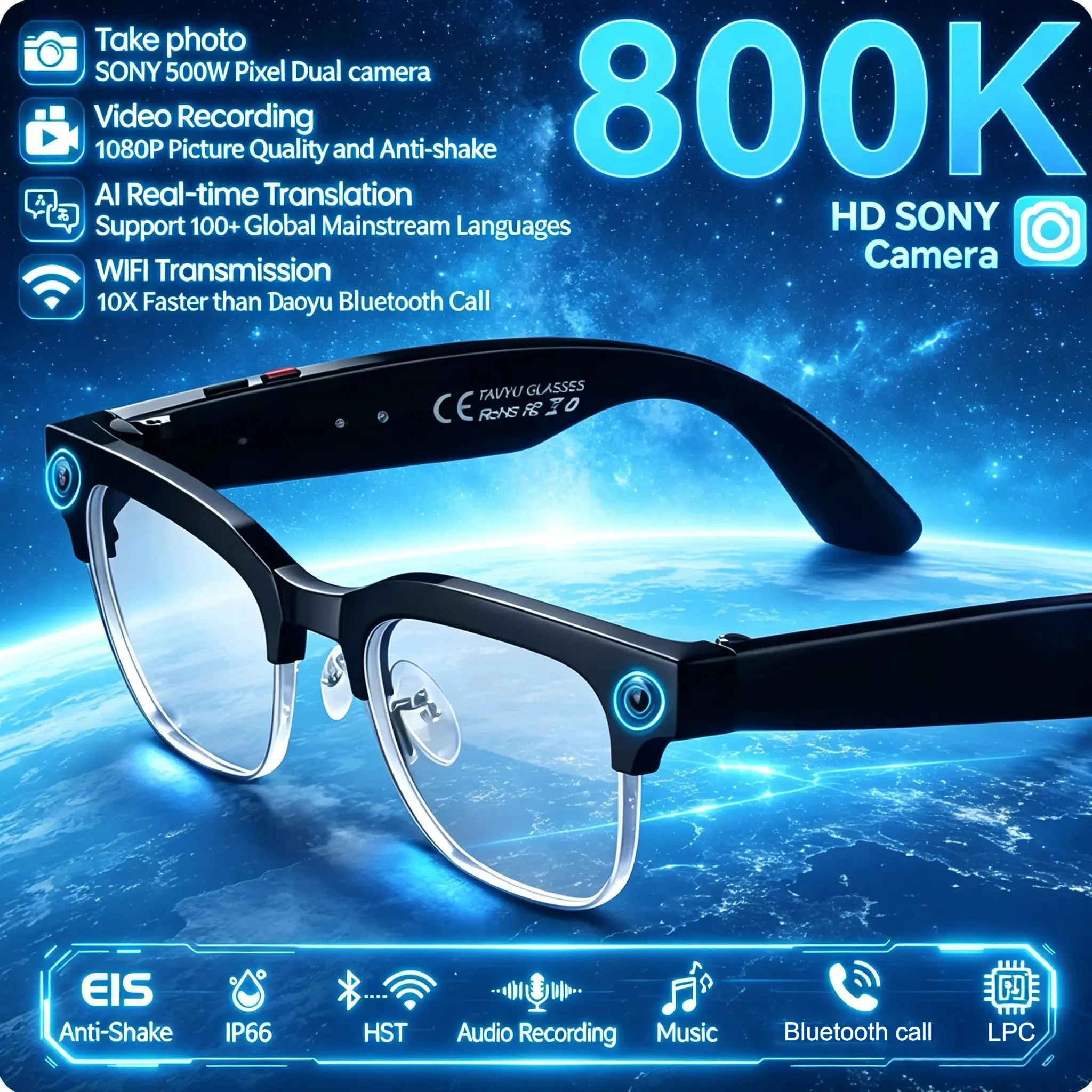 

Новые умные очки с ИИ 2026 года: 4K HD-камера 8 МП, видео 1080P, перевод на 140+ языков, Wi-Fi, Bluetooth-вызовы, музыка. Для мужчин и женщин.