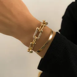 Fashion U-shaped Buckle Bracelet Set New Temperament Women Bracelet Hip Hop Simplicity Flat Snake Chain Bracelet