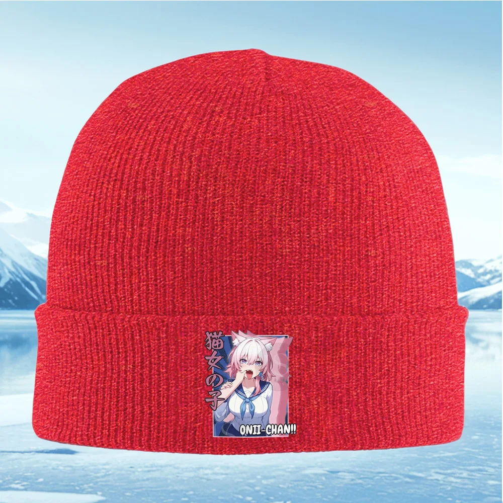 أنيمي فتاة الوردي الشعر آذان القط الرجال النساء للجنسين محبوك قبعة قبعة صوفية قبعة الشتاء الحرارية الدافئة عيد الميلاد في الهواء الطلق ركوب الدراجات Hik