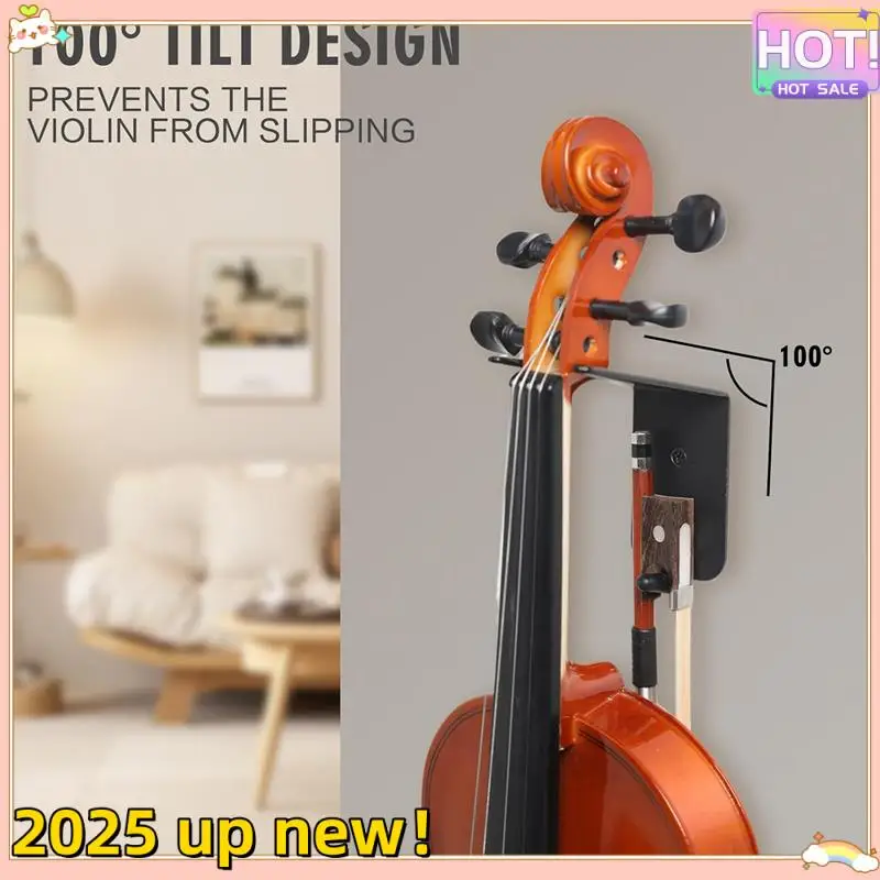 حامل كمان أنيق على الحائط مع حامل فيونكة، ملحقات كمان مثبتة على الحائط للمنزل والاستوديو