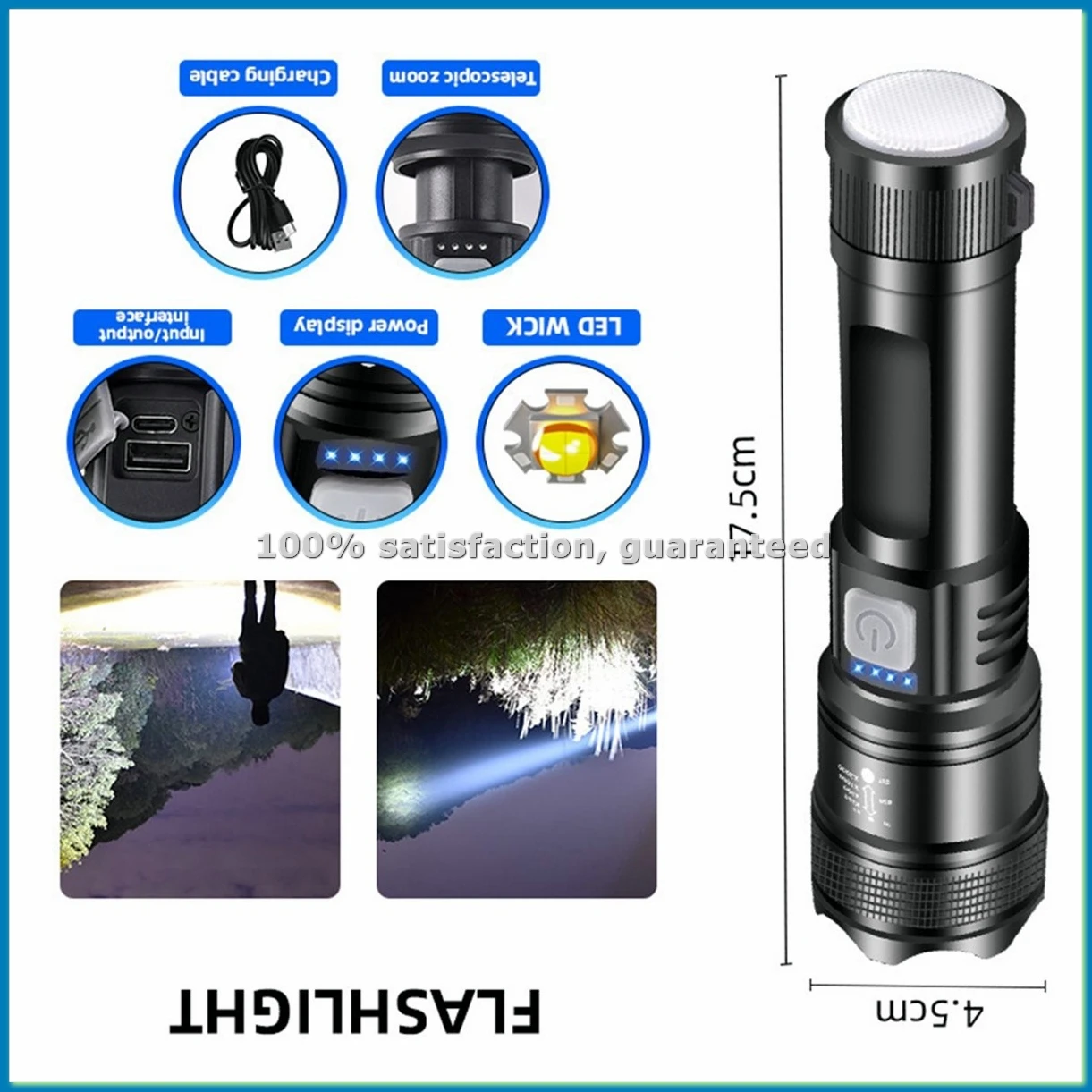 Led Flashlight P70 Torch Powerful Zoom Telescopic Flashlight Portable Lantern Long Lasting Rechargeable Camping Lamp-ABFB