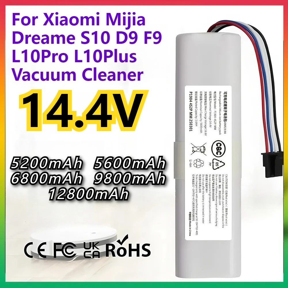 

14.4V 12800mAh Replacement Battery 4S2P-MMBK P2150-4S2P-XWDLS For Xiaomi Mijia Dreame S10 D9 F9 L10Pro L10Plus Vacuum Cleaner