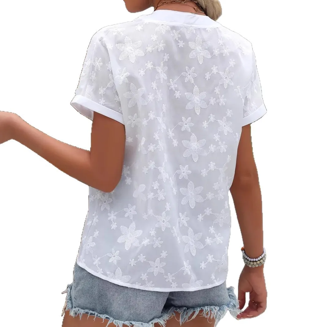 2025 Americano Europeo delle Donne di Nuovo Modo Bianco di Colore Solido Manica della Scarpa Con Scollo A V Elegante Casyal Alla Moda Camicette Famle Vestiti Magliette E Camicette