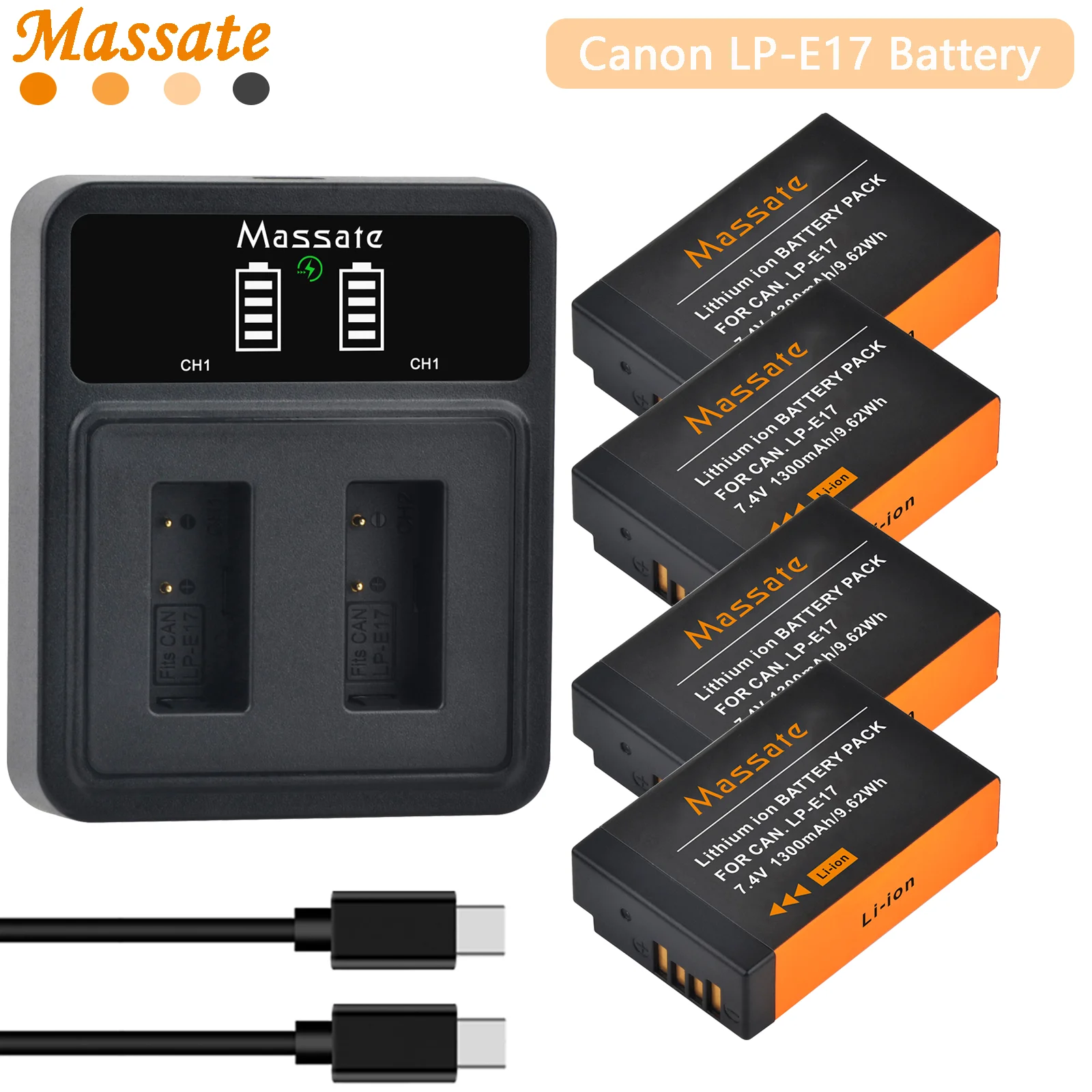

Massate LP-E17 LP E17 LPE17 Battery +USB Dual Charger for Canon EOS 200D M3 M5 M6 750D 760D T6i T6s T7i 800D RP Kiss X8i SL2 SL3