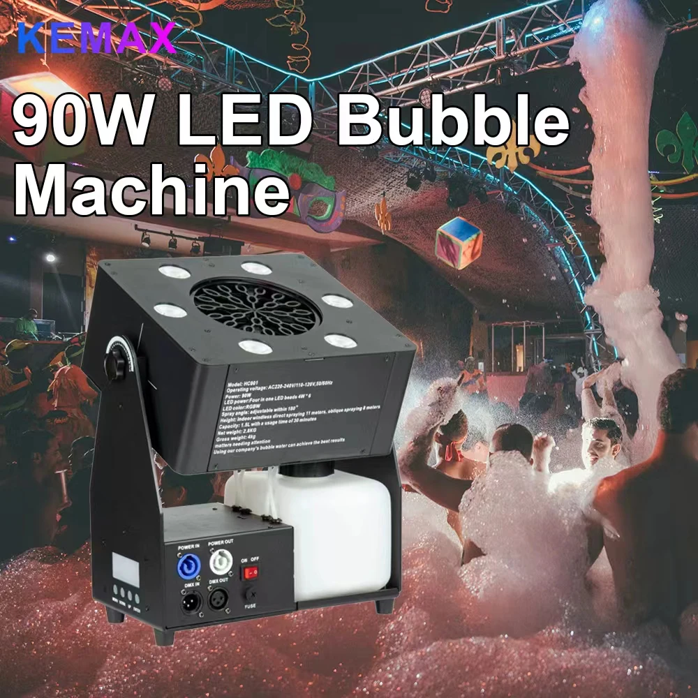 

90W RGBW LED Bubble Machine with Remote Control DMX512 for Stage DJ Party Club Disco Wedding Audience Height Control 10-15m