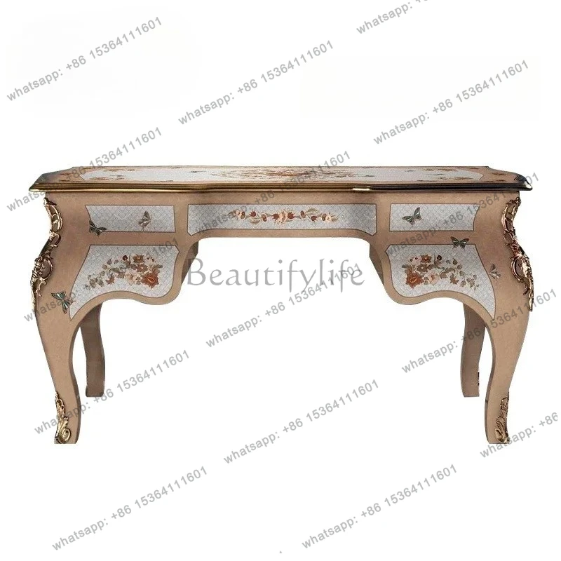 Factory Direct French solid wood carving desk European bookcase desk shell parquet villa study furniture