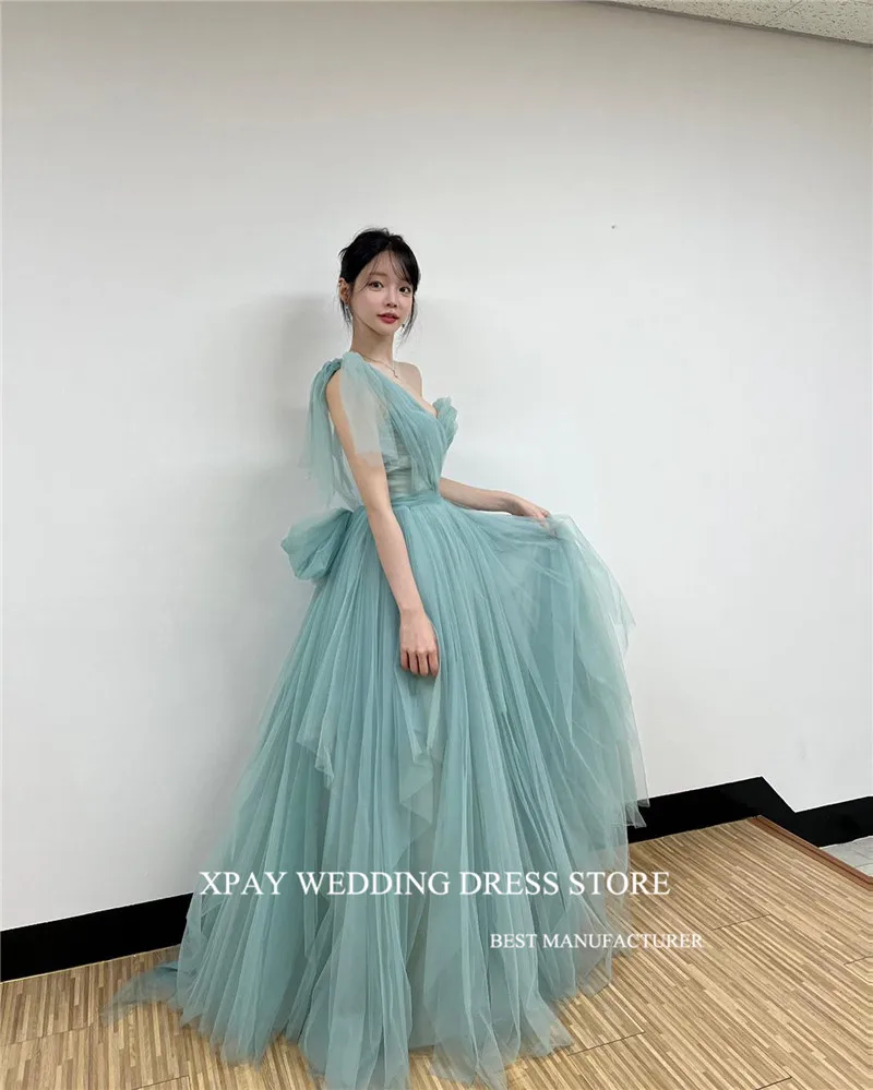 XPAY Fairy Tulle Dusty Green Long Evening Dresses Korea Lady Wedding Photo shoot Prom Gowns Customised Formal Party Dress