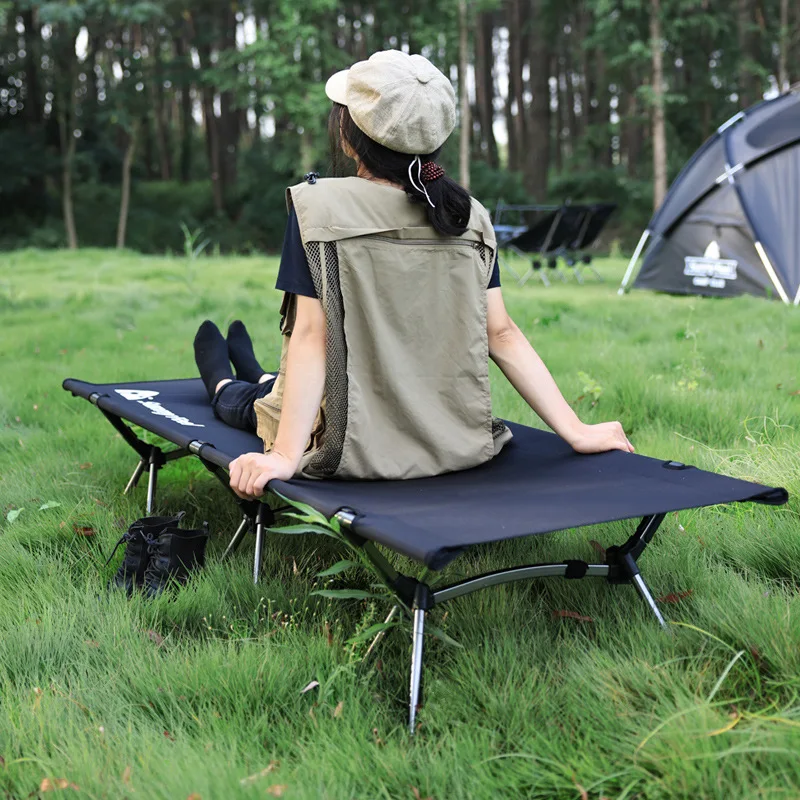 

Outdoor Folding Bed Wear-resistant High-low Dual-use Black Adjustable Camping Portable Camp Bed Sun Loungers Bed Camping