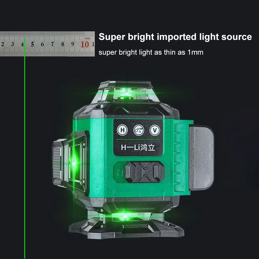 Mini 16 Lines 4D Laser Level Green Lines Self-Leveling Horizontal Vertical Powerful Lithium Battery Green Beams Laser Level