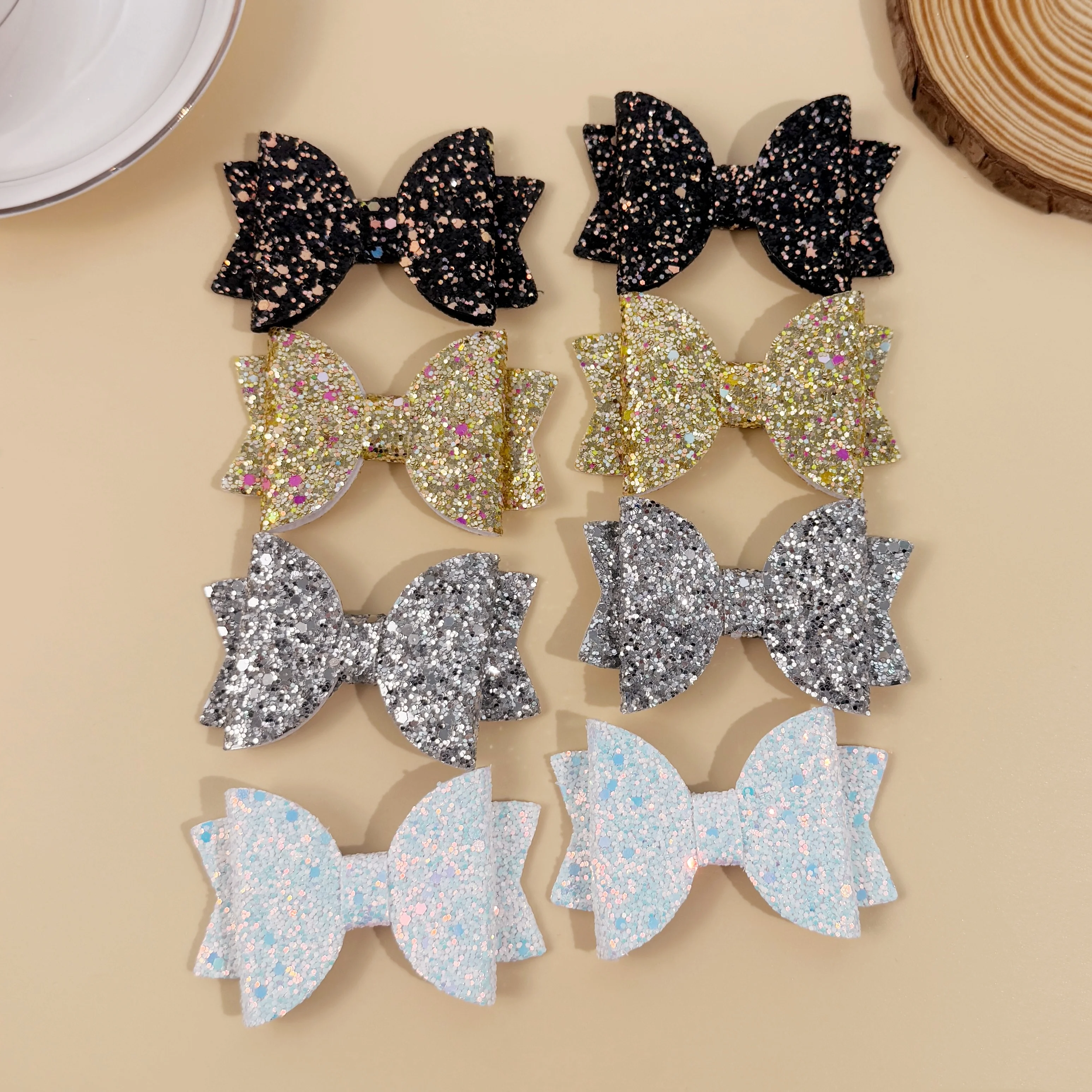 

8pcs Fashion Glitter Hair Bows Clips for Girls Women Sparkly Bows Clips Barrettes for Kids Children Party Hair Accessories